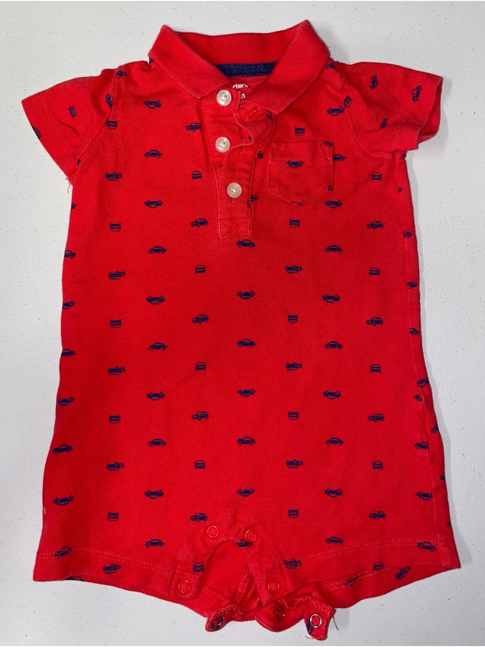 Carters: Cars Red Collar/Polo Baby Romper (9 Months)